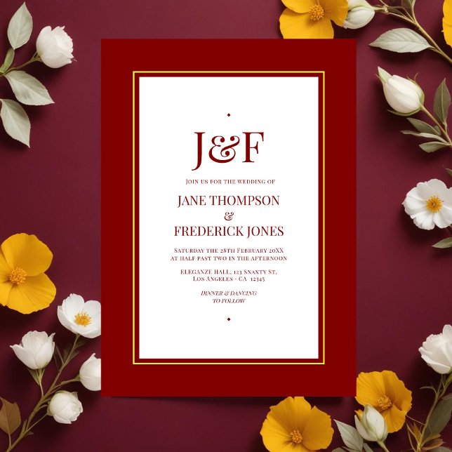 Convite Maroon e Casamento Amarelo (Maroon and Yellow Wedding Invitation)