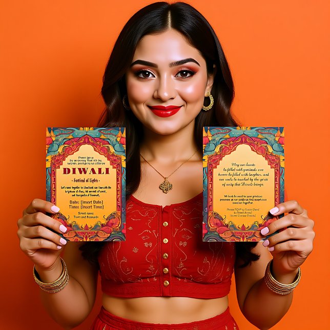 Convite Maroon e Diwali Radiance verde (Maroon and green Diwali Radiance Invitation)