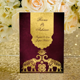 Convite Maroon e elefantes de ouro casamento indiano luxuo