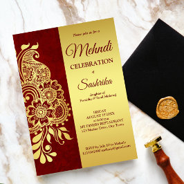 Convite Maroon e gold paisley mehndi