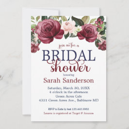 Convite Maroon Floral de Aquarela e Chá de panela