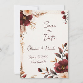 Convite Maroon Floral Salvar a Data