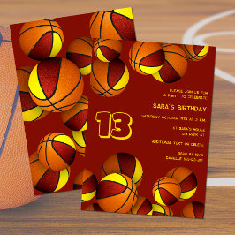 Convite maroon gold basketball crianças aniversário de esp