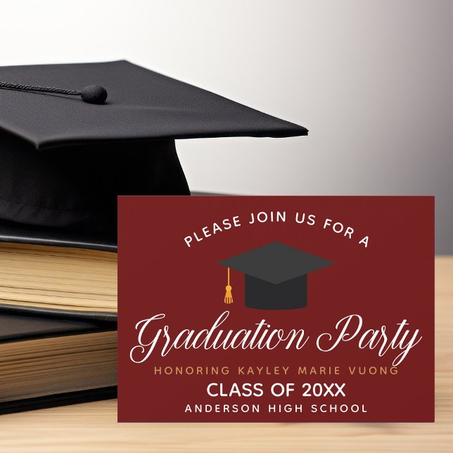 Convite Maroon Graduation Typografia Custom School Party (Criador carregado)
