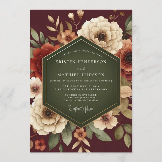 Convite Maroon Lush Autumnal Wedding (Frente)