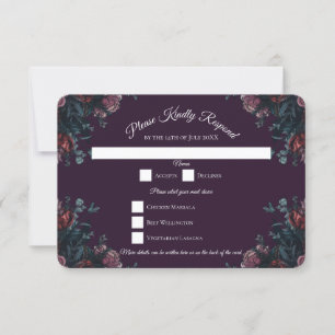 Convite Maroon Mauve, Casamento Elegante Floral Roxo Escur
