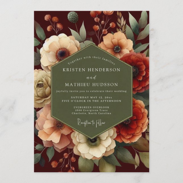 Convite Maroon Moody Autumnal Wedding (Frente)