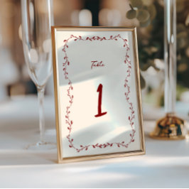 Convite Maroon Número da Tabela de Casamento Manuscrito