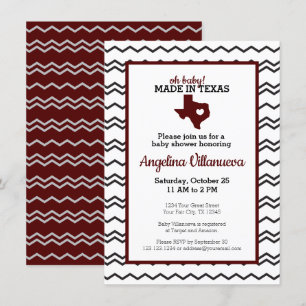 Convite Maroon Oh Baby! Chevron Made in Texas Chá