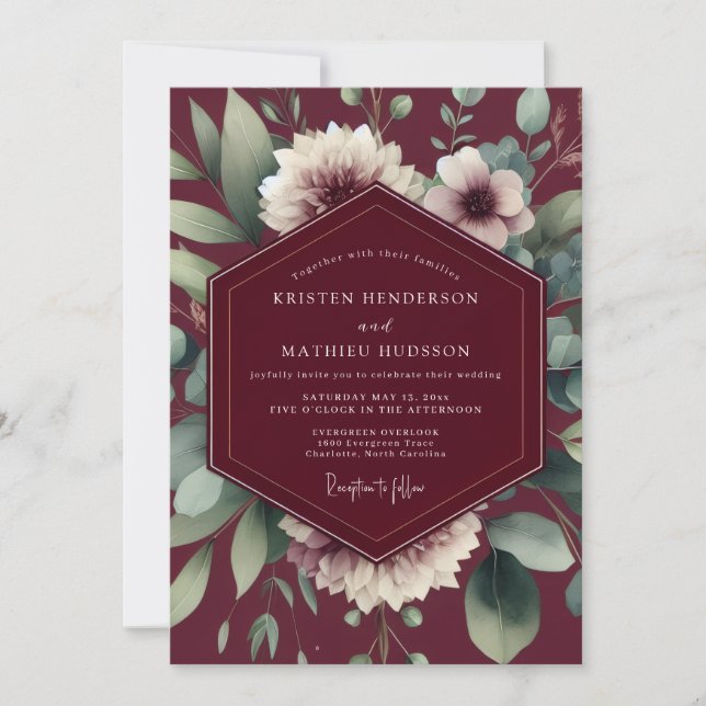Convite Maroon Painterly Flora Wedding (Frente)