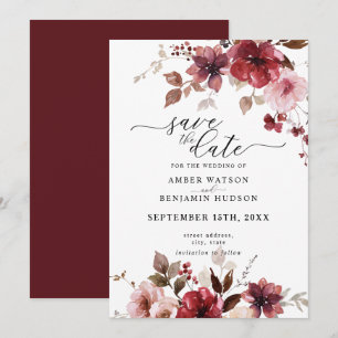Convite Maroon Rosa Berries Casamento Salva A Data