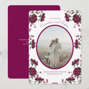 Convite Maroon Rose Casamento Salve a Data