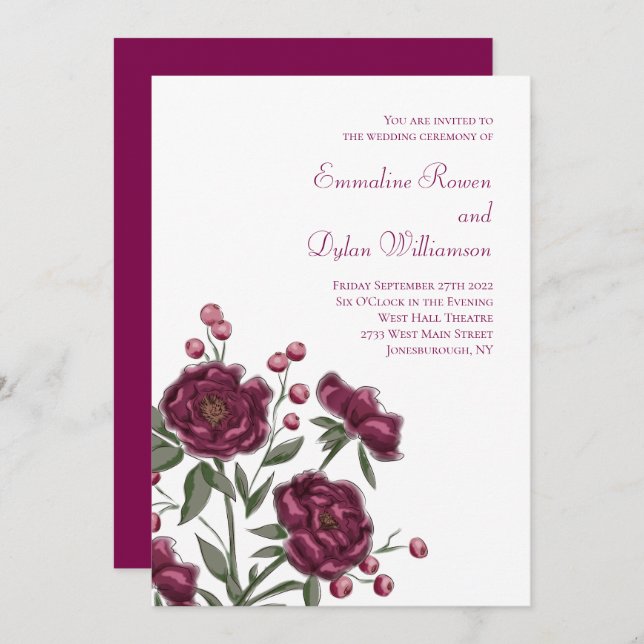 Convite Maroon Rose Wedding (Frente/Verso)