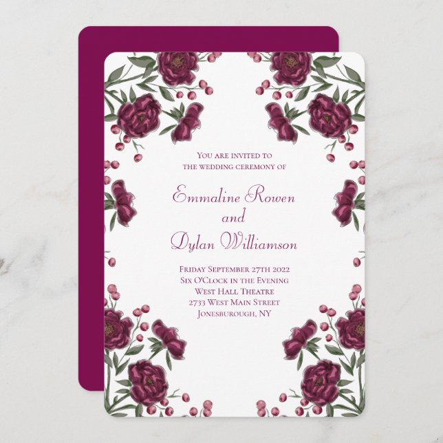 Convite Maroon Rose Wedding (Frente/Verso)