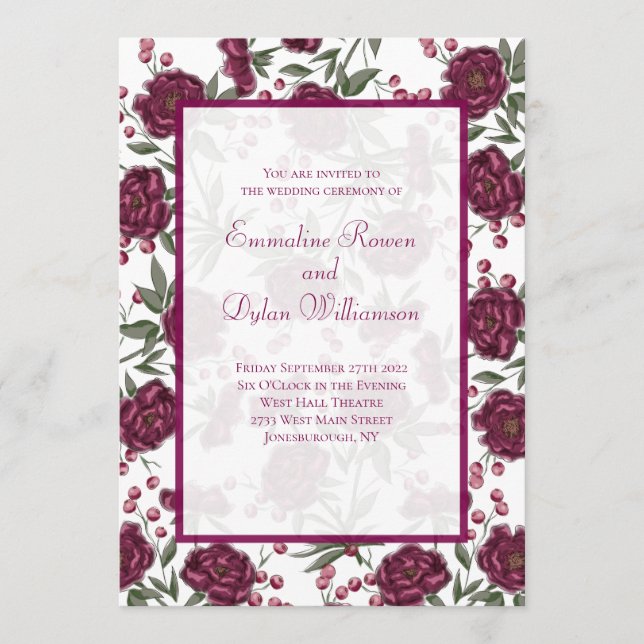 Convite Maroon Rose Wedding (Frente)
