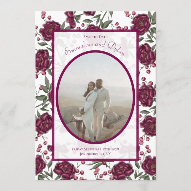 Convite Maroon Rose Wedding Save the Date (Frente)