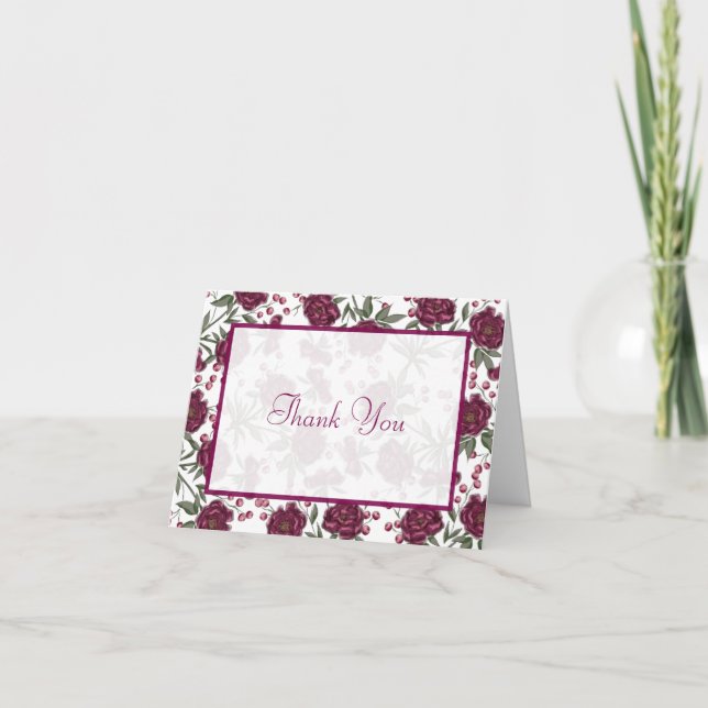 Convite Maroon Rose Wedding Thank You Cards (Frente)