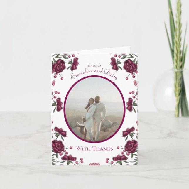 Convite Maroon Rose Wedding Thank You Cards Photo (Frente)