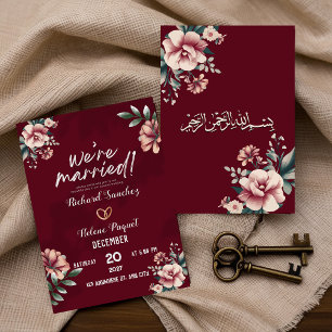 Convite Maroon Rustic Damask Muslim Weditation