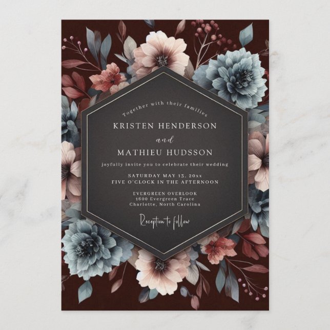 Convite Maroon Slate Baroque Bloom Wedding (Frente)