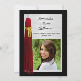 Convite Maroon Tassel com Festa de formatura Fotográfica