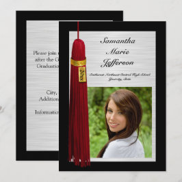 Convite Maroon Tassel com Festa de formatura Fotográfica