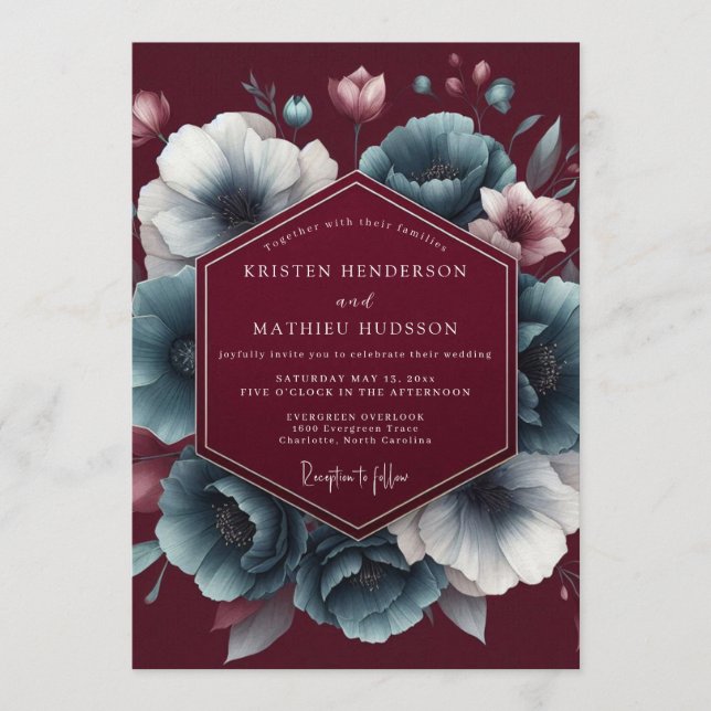 Convite Maroon Teal Chiaroscuro Wedding (Frente)