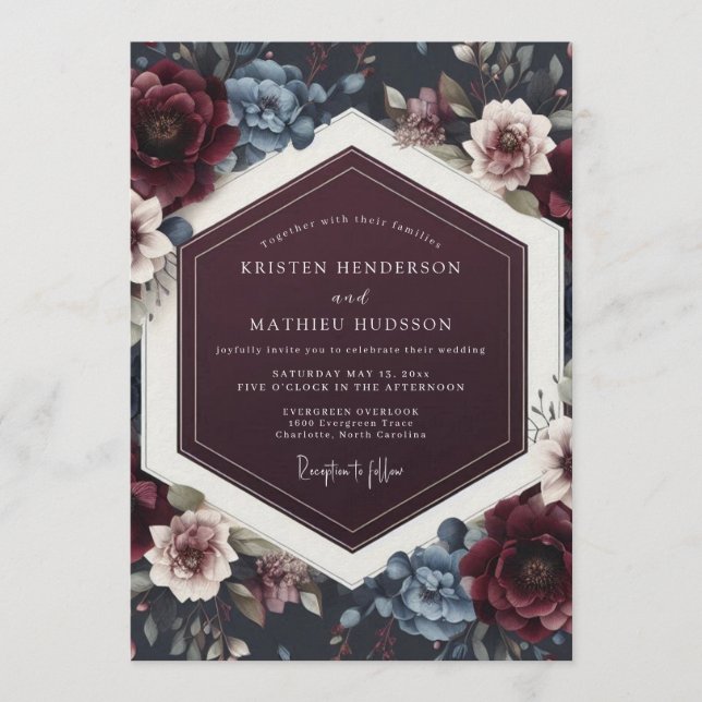 Convite Maroon Twilight Floral Wedding (Frente)