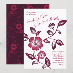 Convite Maroon Wine Dark Letterpress Casamento Floral