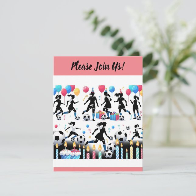 Convite Marque um gol com nossa Festa de Futebol Feminino (Em pé/Frente)