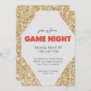 Convite Marquee Sign on Dourado Glitter Game Night Party