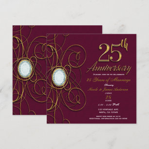 Convite Marrom Borgonha & Diamante Dourado 25 Aniversário