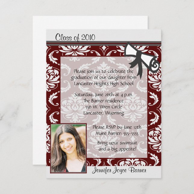Convite marrom & cinzento da graduação da foto do (Frente/Verso)