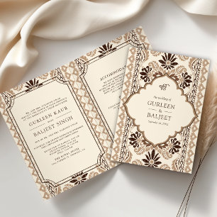 Convite Marrom Creme Bege Ikat All in One Casamento Sikh