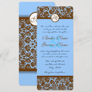 Convite Marrom Damask On Powder Blue Weding Invitation