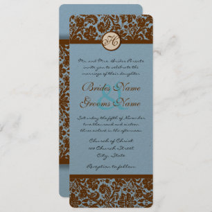 Convite Marrom Damask On Powder Blue Weding Invitation