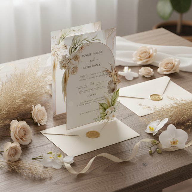 Convite Marrom e Creme Charme Floral Romântico (Criador carregado)