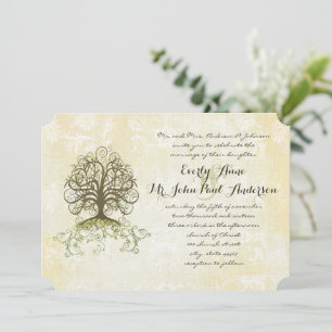 Convite Marrom e Moss Green Swirl Tree Damask