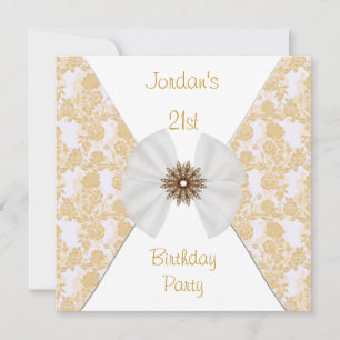 Convite Marrom Floral Dourado Branco Laço Festa de Anivers