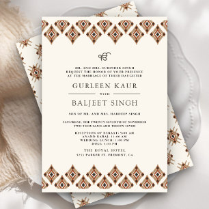 Convite Marrom Geométrico Ikat Anand Karaj Casamento Sikh