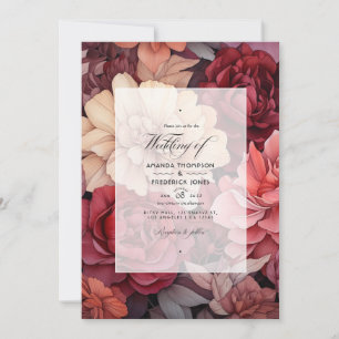 Convite Marrom, Marrom Escuro e Salmão Floral Casamento de