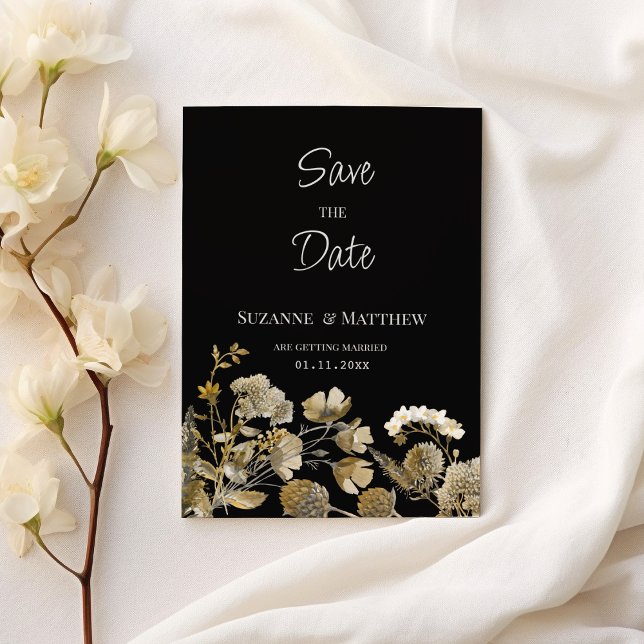 Convite Marrom-marrom-marrom flor-preta inverno Salvar Dat (Ivory brown black wildflower winter Save the Date)