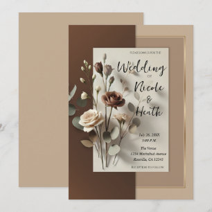 Convite Marrom Neutro Floral Mocha Café Au Lait Casamento