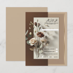 Convite Marrom Neutro Floral RSVP Café Mocha Au Lait