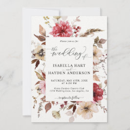 Convite Marron Red Blush Cor-de-Rosa Tudo Em 1 QR Code Wed