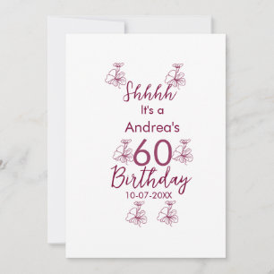 Convite Marron white mauve shhhh 60.º aniversário nome flo