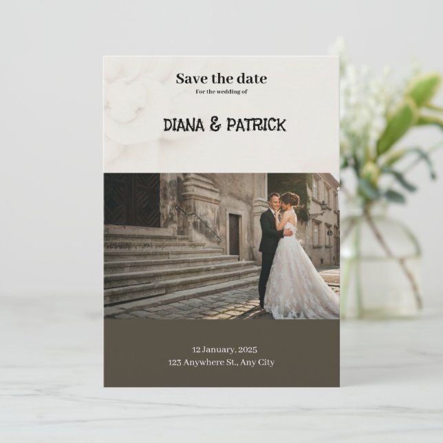 Convite Marrons e Brancos Simples Salve a Data (Em pé/Frente)