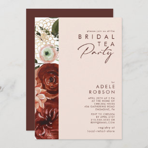 Convite Marsala Autumn Floral   Blush Bridal Tea Party