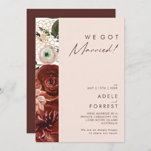 Convite Marsala Autumn Floral Blush Elopement