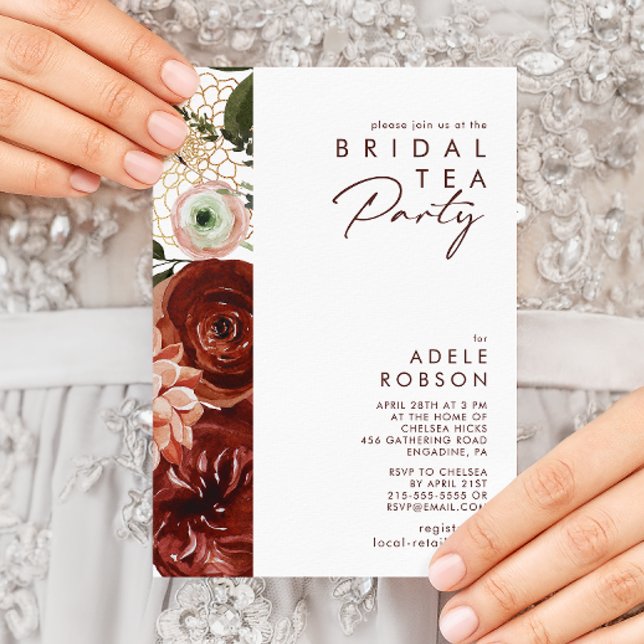 Convite Marsala Autumn Floral | Bridal Tea Party (Criador carregado)